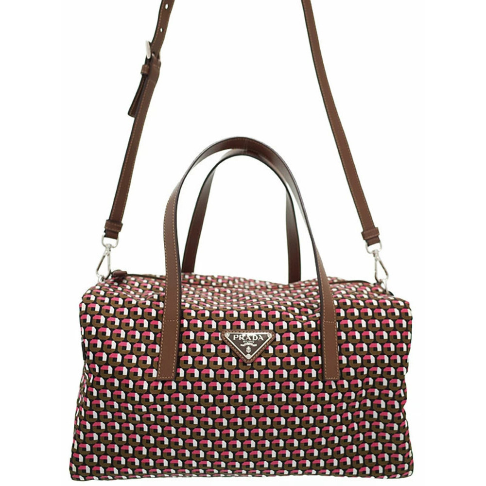 Prada Tessuto 2WAY handbag Boston Business Geometric Red